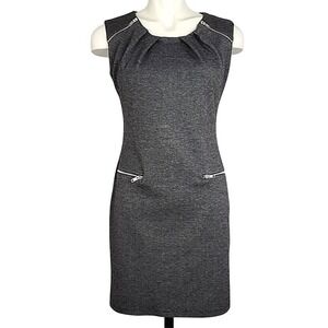 ENFOCUS Studio Dress Heathered Grey Round Pleated Neckline Zippers  Stretch 6